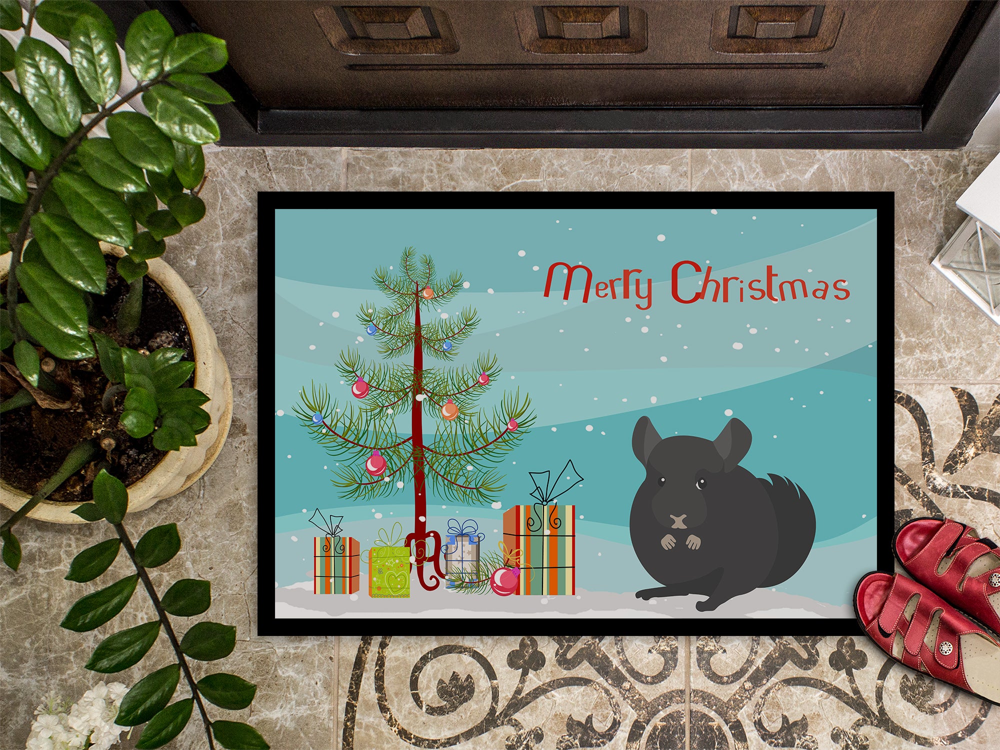Charcoal Chinchilla Merry Christmas Indoor or Outdoor Mat 18x27 CK4433MAT - the-store.com