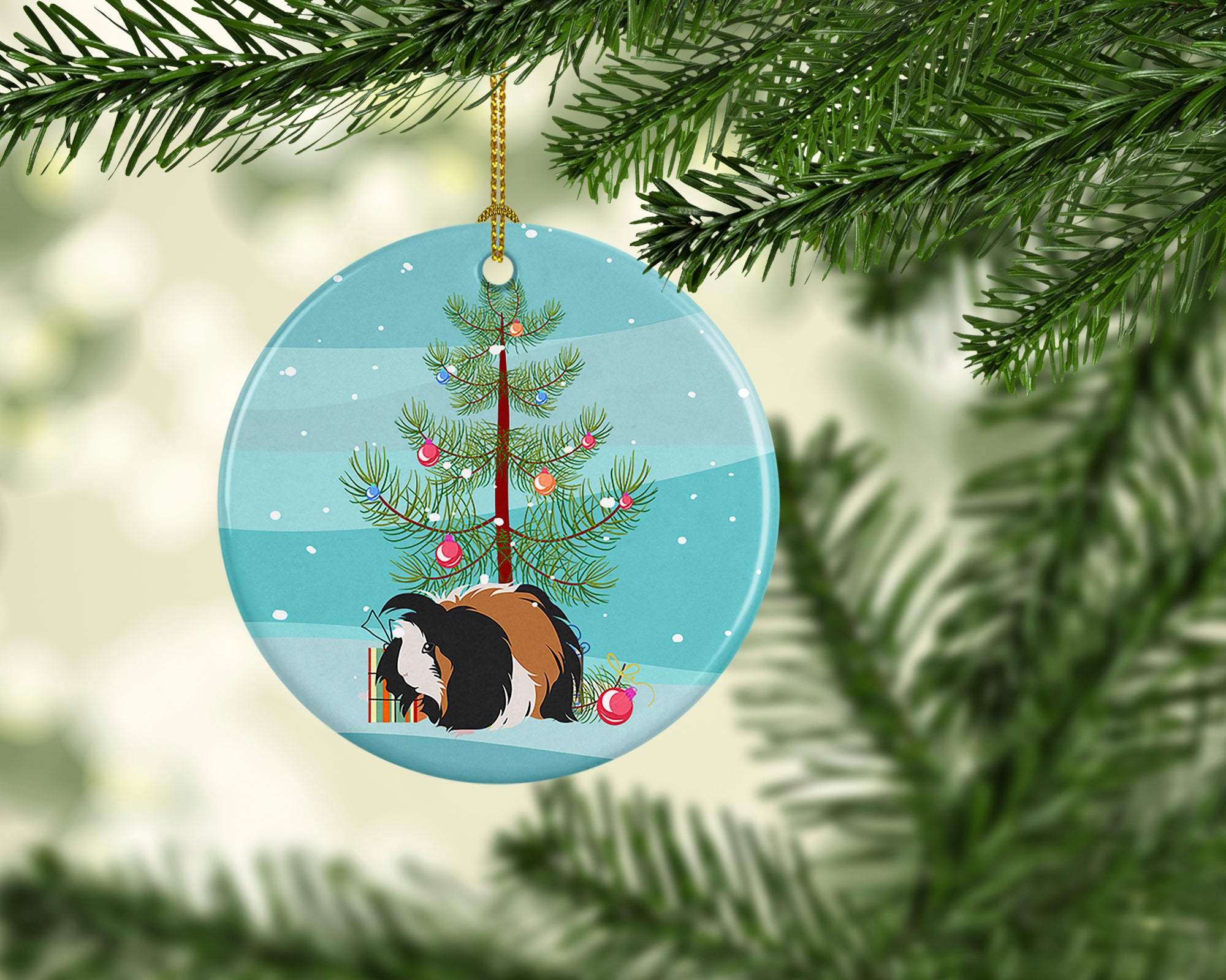Buy this Sheba Guinea Pig Merry Christmas Ceramic Ornament