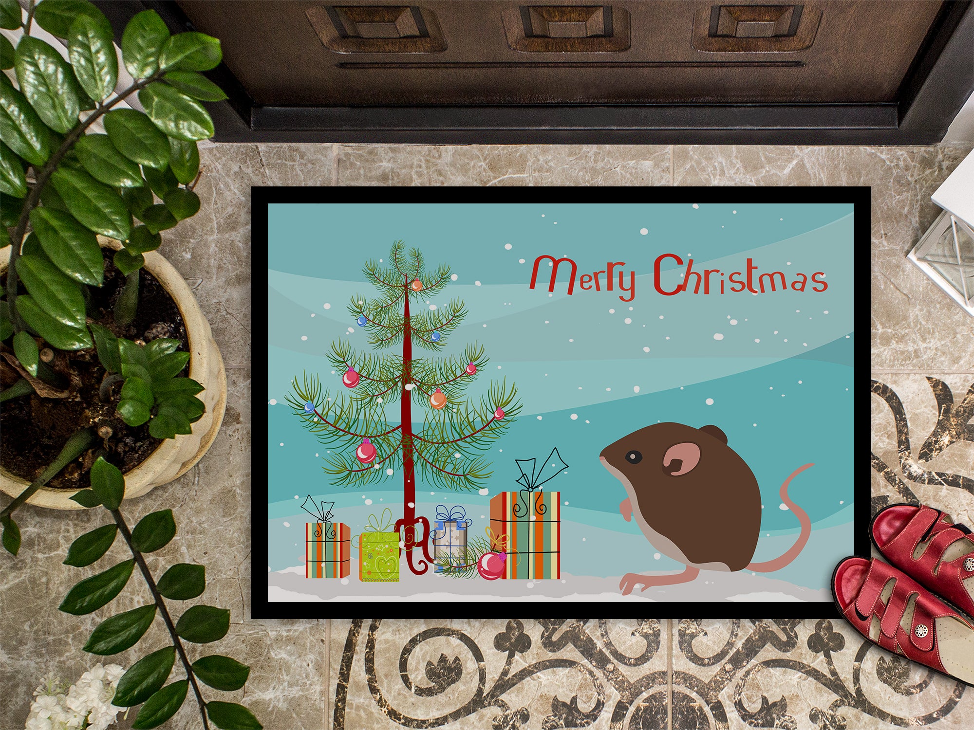 Baby Mouse Merry Christmas Indoor or Outdoor Mat 18x27 CK4460MAT - the-store.com