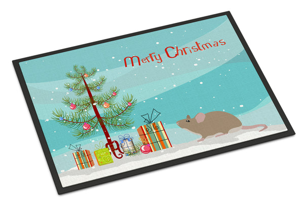 Grey Domestic Mouse Merry Christmas Indoor or Outdoor Mat 18x27 CK4462MAT - the-store.com