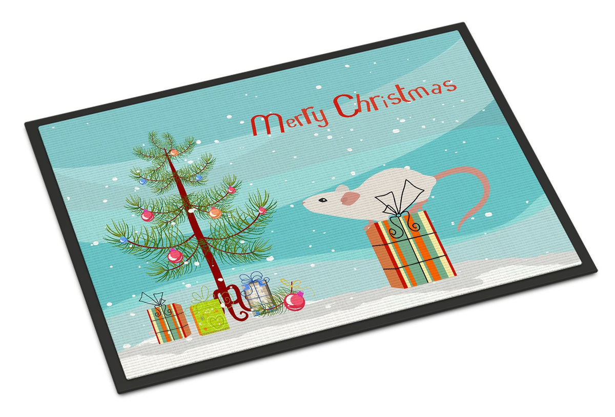 White Domestic Mouse Merry Christmas Indoor or Outdoor Mat 24x36 CK4466JMAT by Caroline&#39;s Treasures