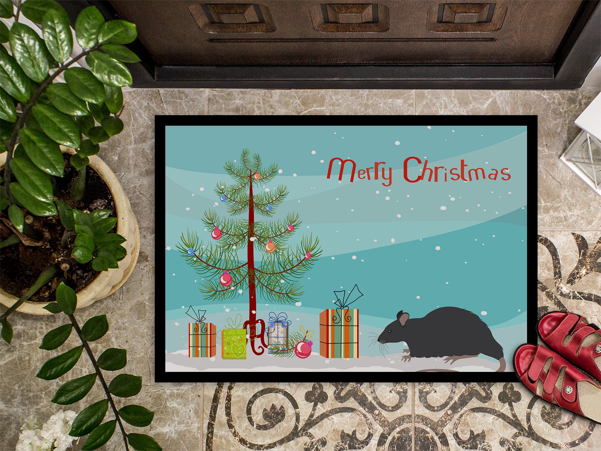 Black Rat Merry Christmas Indoor or Outdoor Mat 18x27 CK4468MAT - the-store.com