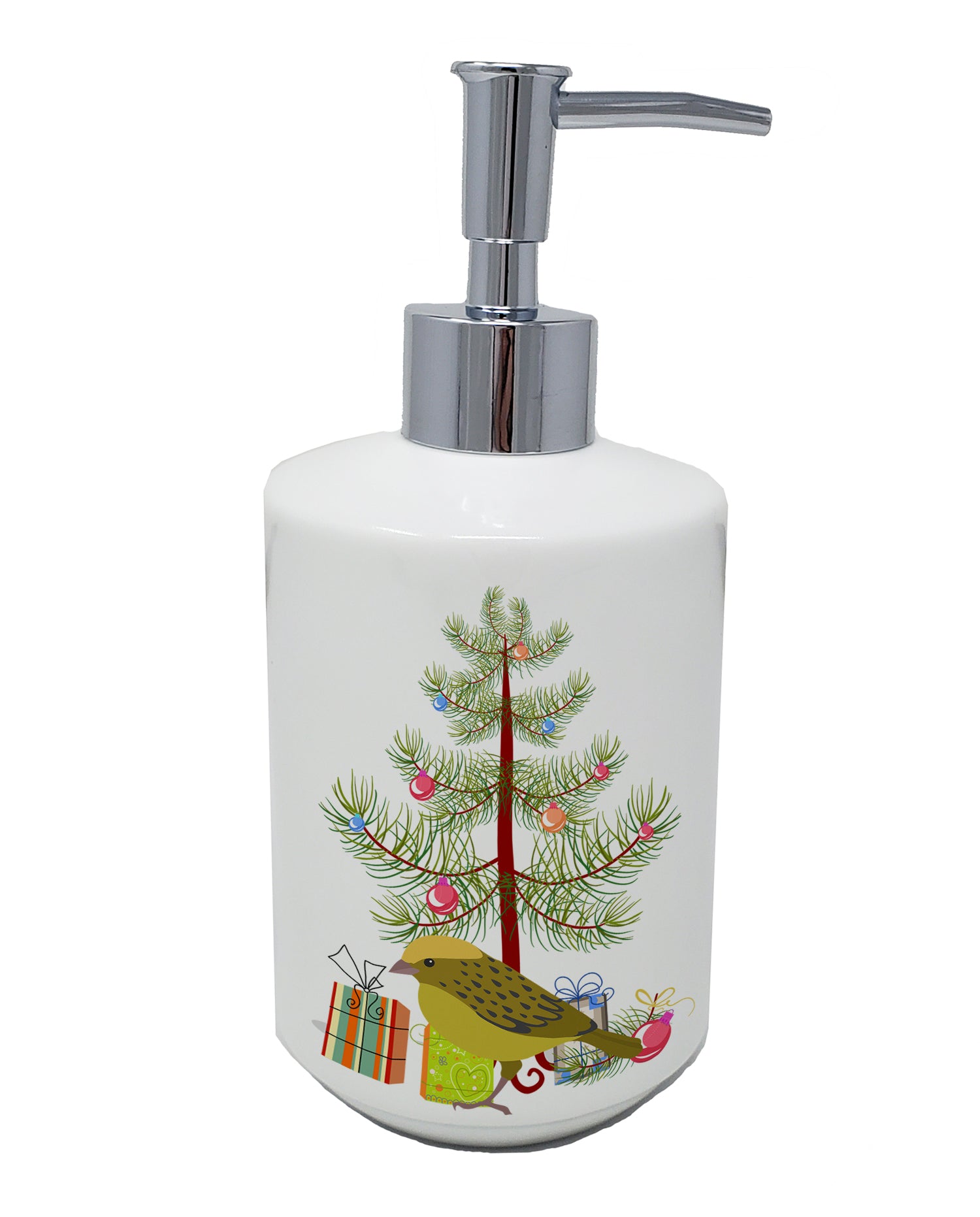Caroline's Treasures Lizard Canary Merry Christmas Ceramic Soap Dispenser