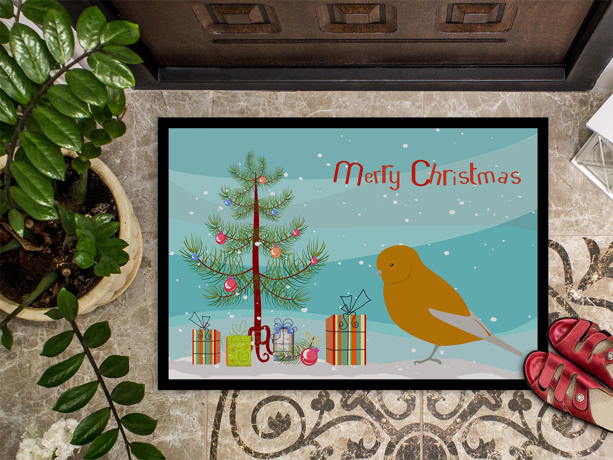 Norwich Canary Merry Christmas Indoor or Outdoor Mat 18x27 CK4483MAT - the-store.com