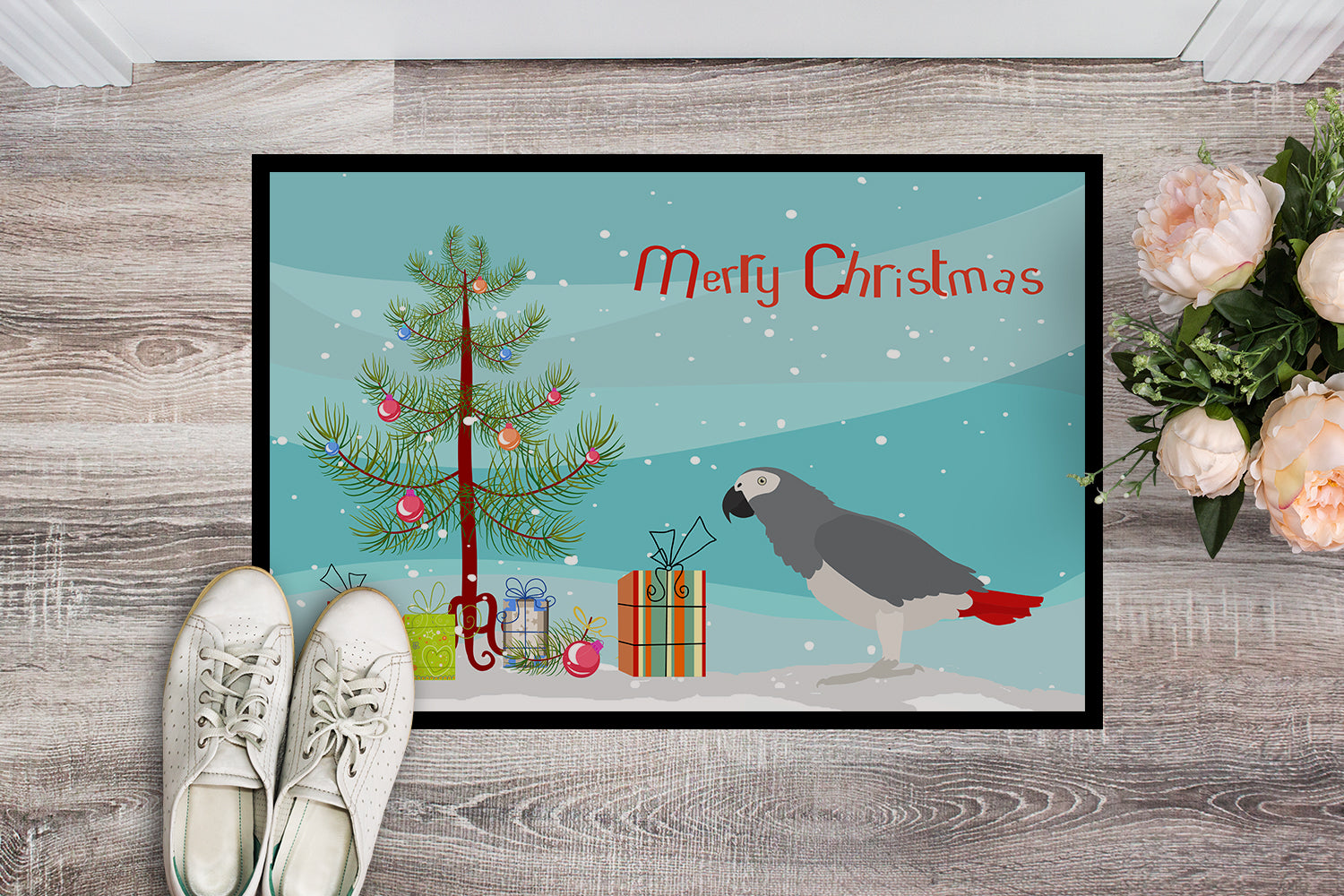 African Grey Parrot Merry Christmas Indoor or Outdoor Mat 18x27 CK4495MAT - the-store.com