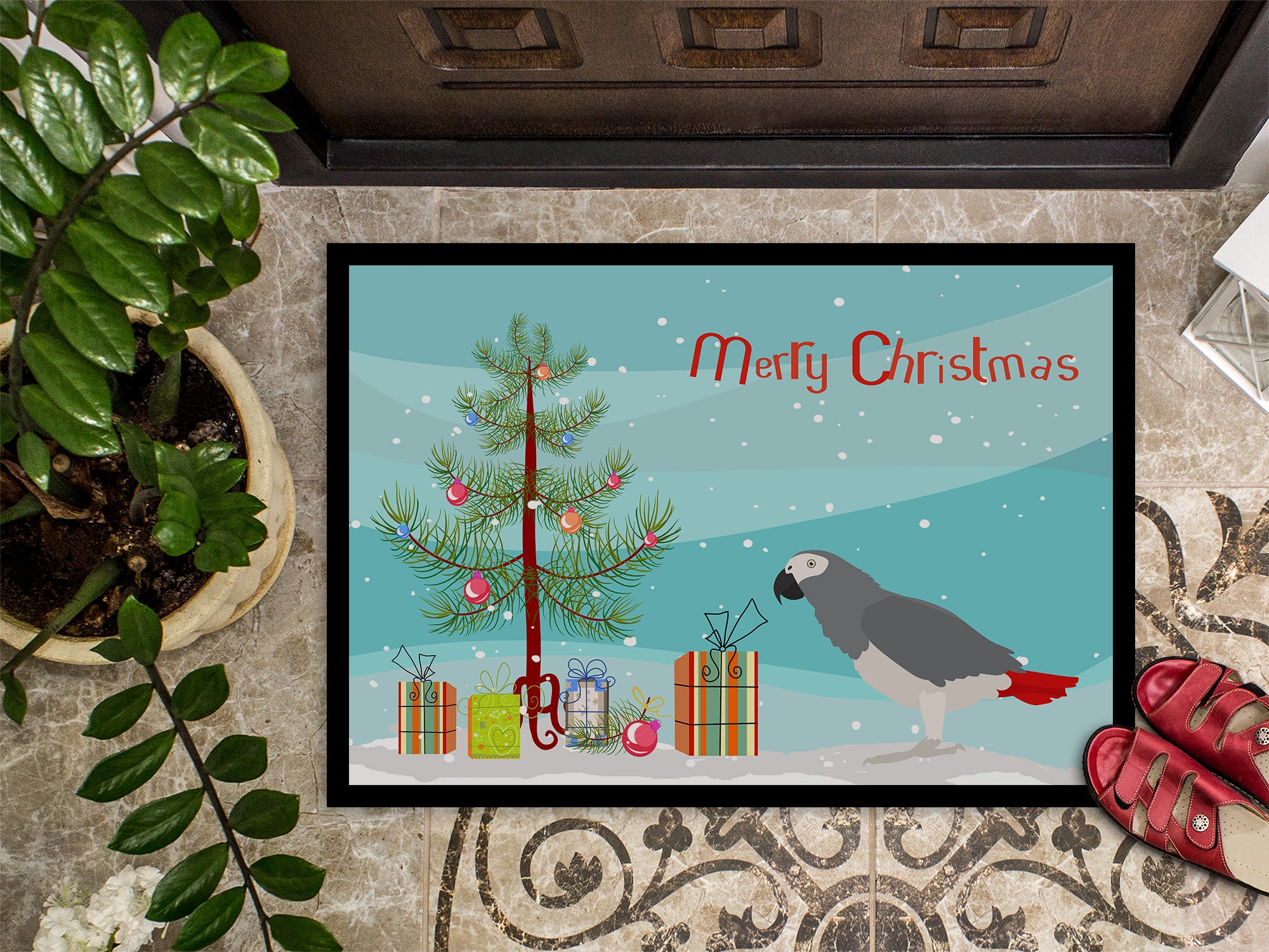 African Grey Parrot Merry Christmas Indoor or Outdoor Mat 18x27 CK4495MAT - the-store.com