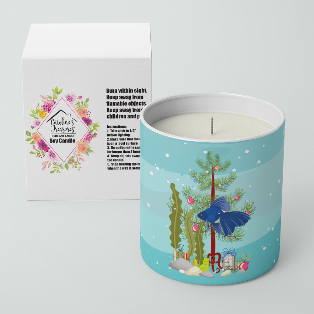 Caroline's Treasures Veiltail Goldfish Merry Christmas 10 oz Decorative Soy Candle