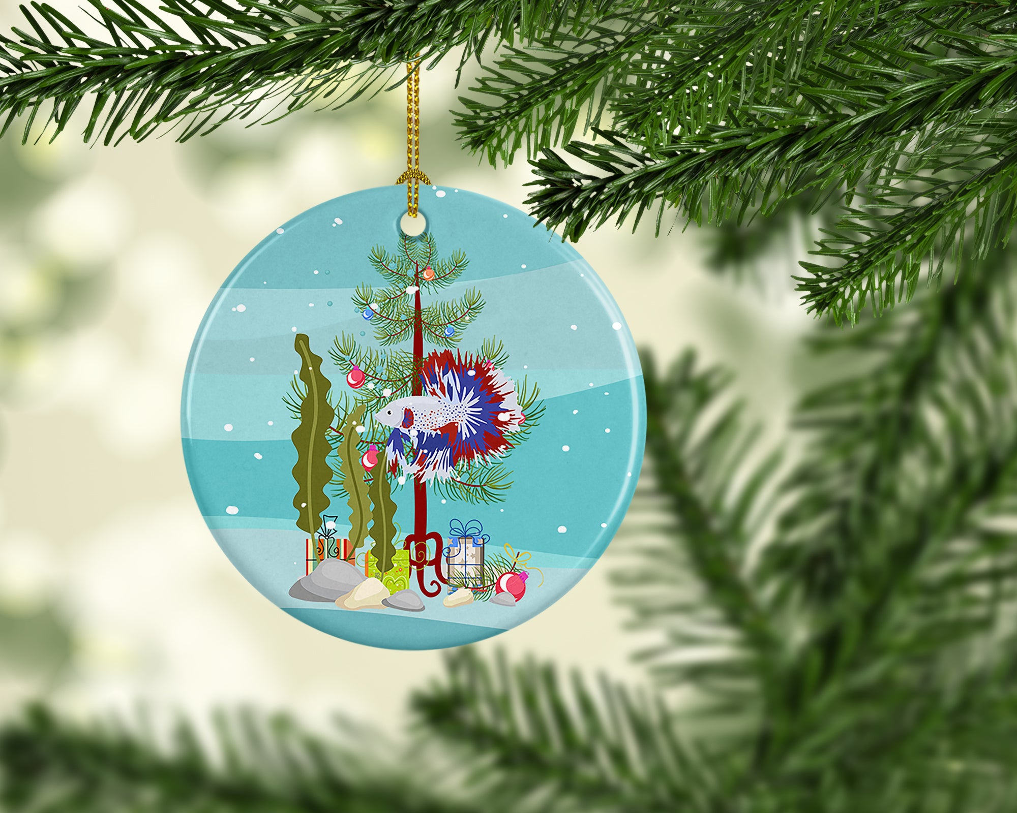 Buy this Comb Tail Betta Merry Christmas Ceramic Ornament