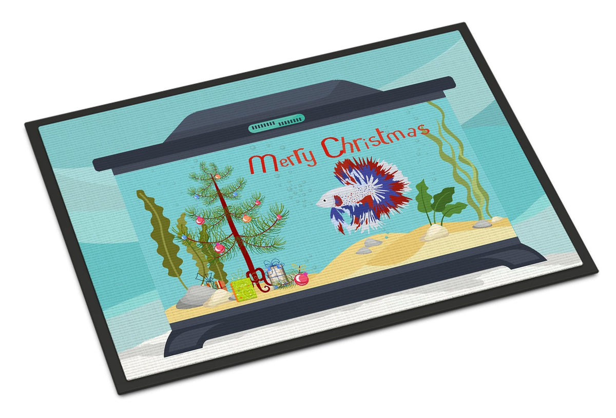 Comb Tail Betta Merry Christmas Indoor or Outdoor Mat 24x36 CK4522JMAT by Caroline&#39;s Treasures