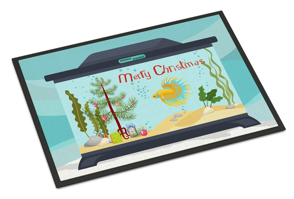 CrownTail Betta Merry Christmas Indoor or Outdoor Mat 24x36 CK4523JMAT by Caroline&#39;s Treasures