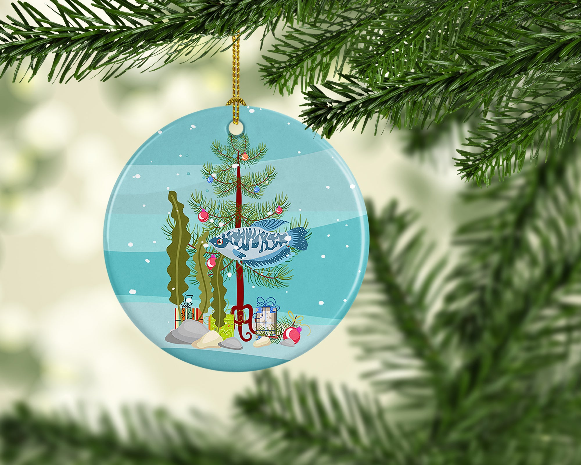 Buy this Opaline Gourami Merry Christmas Ceramic Ornament