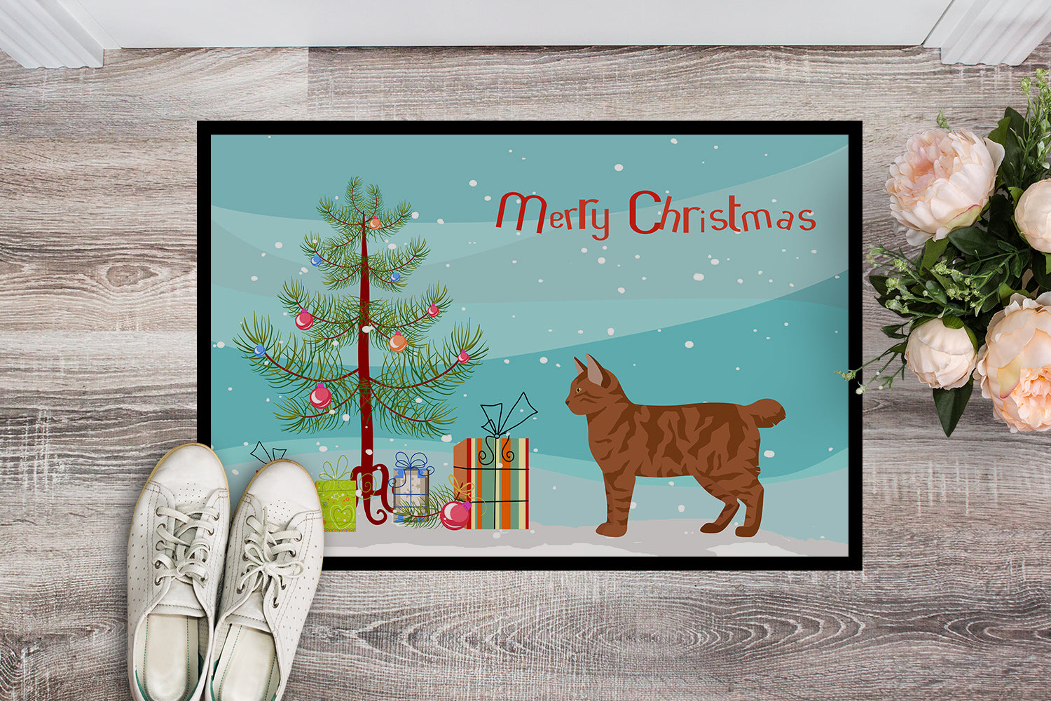 American Bobtail #2 Cat Merry Christmas Indoor or Outdoor Mat 18x27 CK4551MAT - the-store.com