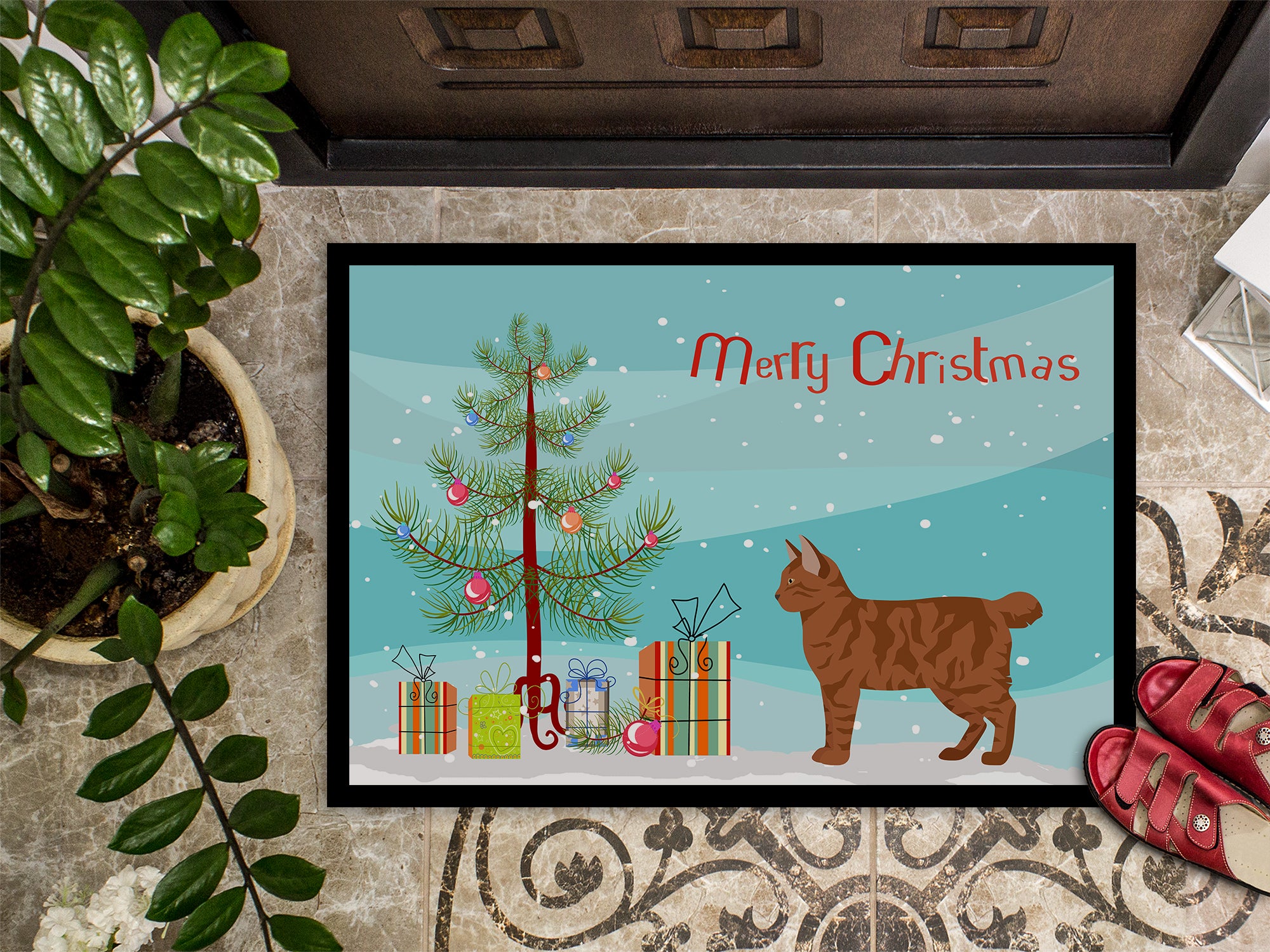 American Bobtail #2 Cat Merry Christmas Indoor or Outdoor Mat 18x27 CK4551MAT - the-store.com