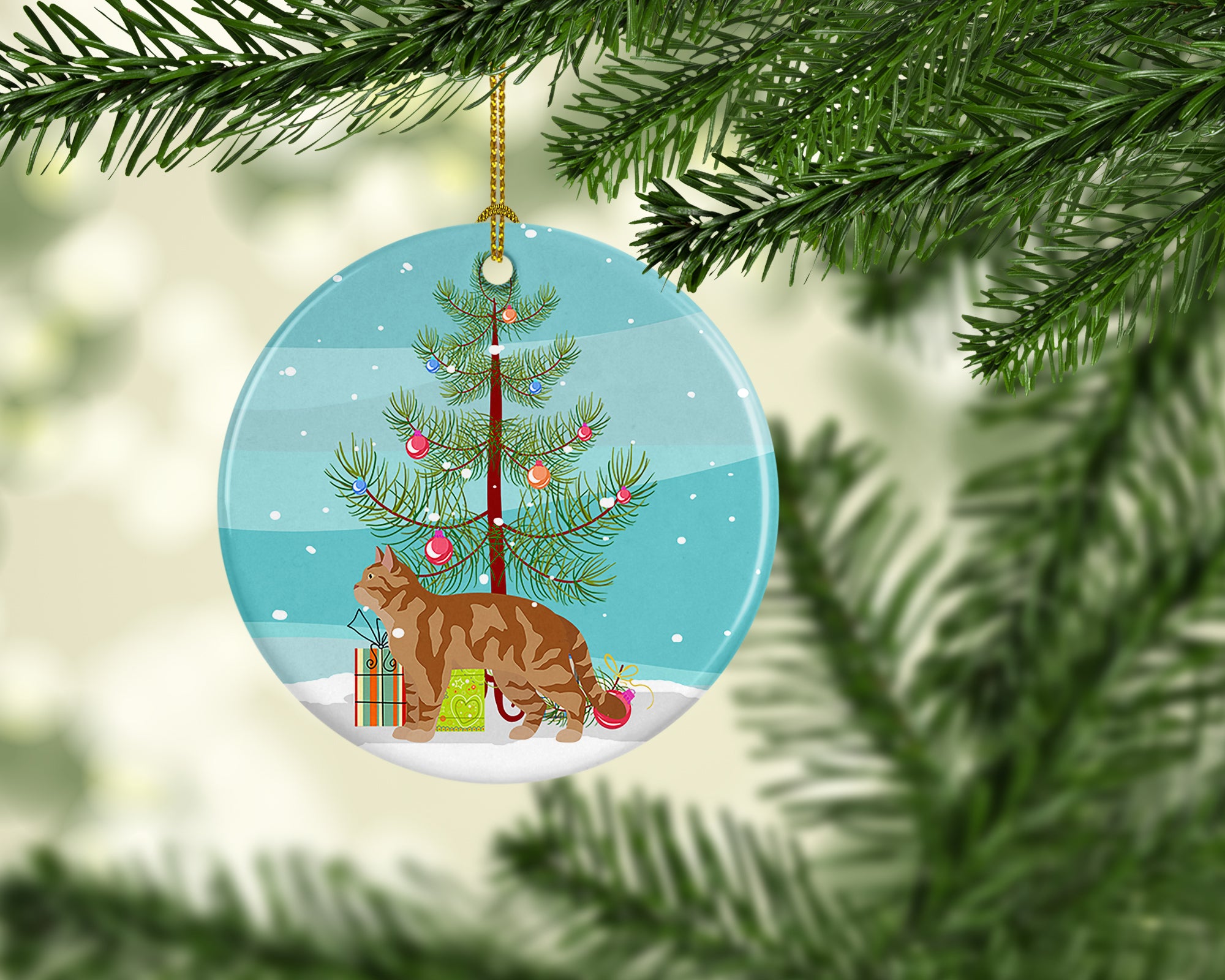 Buy this American Wirehair #2 Cat Merry Christmas Ceramic Ornament