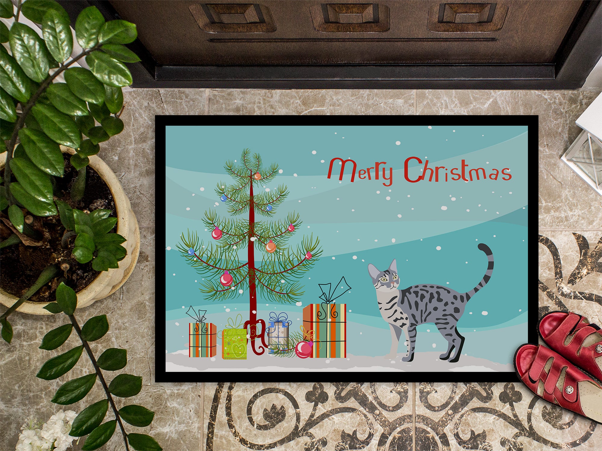 California Spangled #1 Cat Merry Christmas Indoor or Outdoor Mat 18x27 CK4578MAT - the-store.com