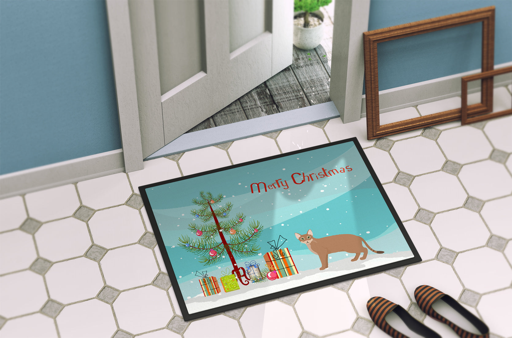 Chausie Cat Merry Christmas Indoor or Outdoor Mat 18x27 CK4584MAT - the-store.com