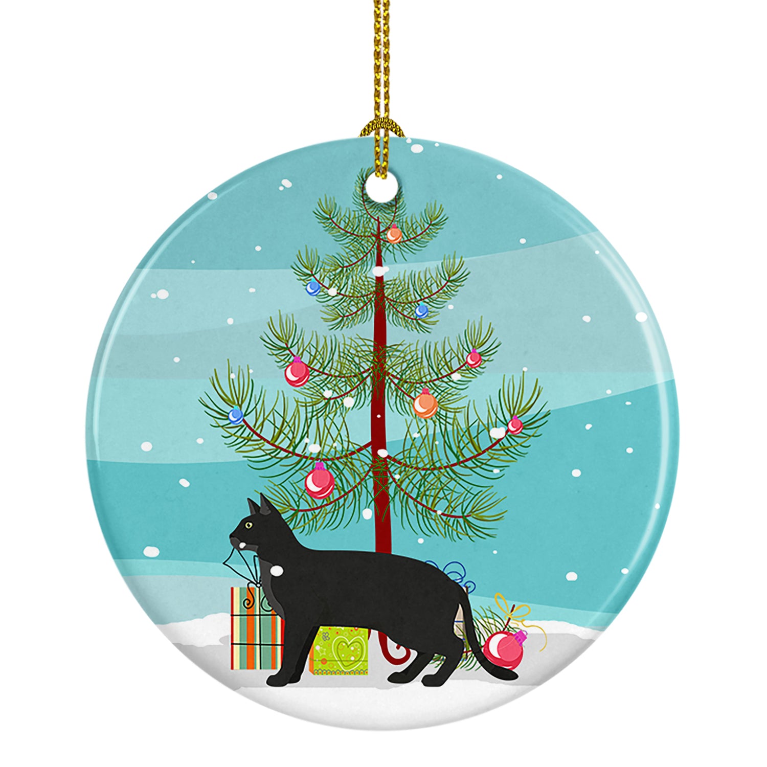Buy this Chausie Black Cat Merry Christmas Ceramic Ornament