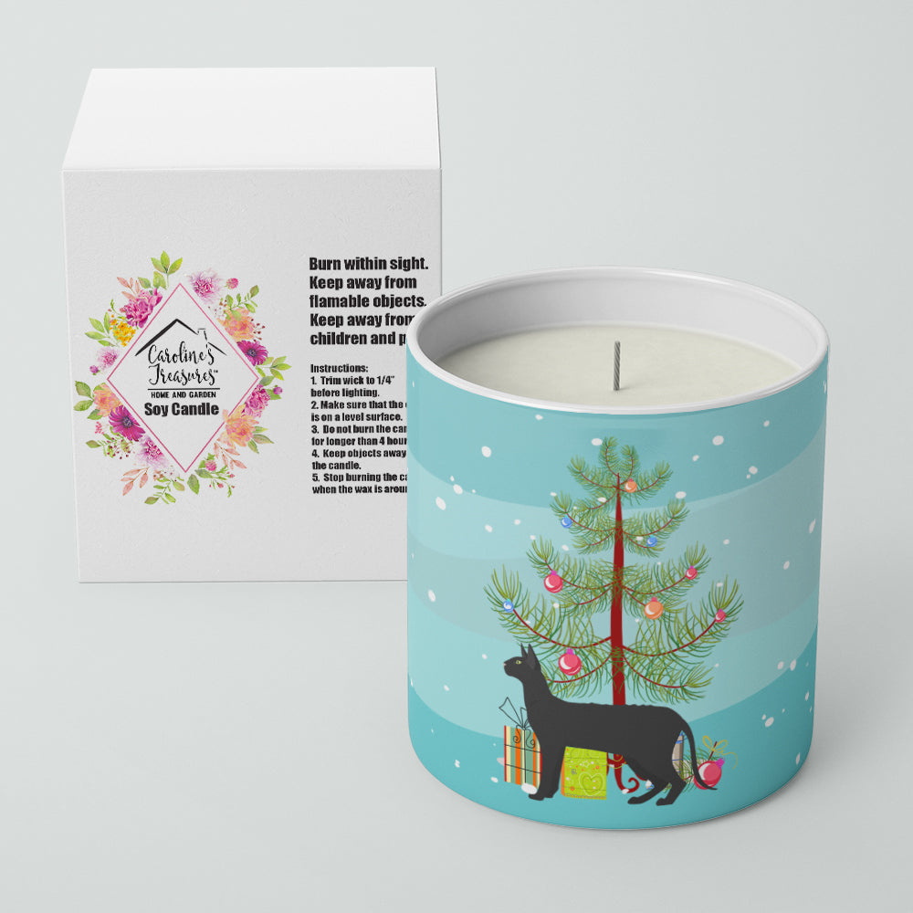 Caroline's Treasures Black Cornish Rex Cat Merry Christmas 10 oz Decorative Soy Candle