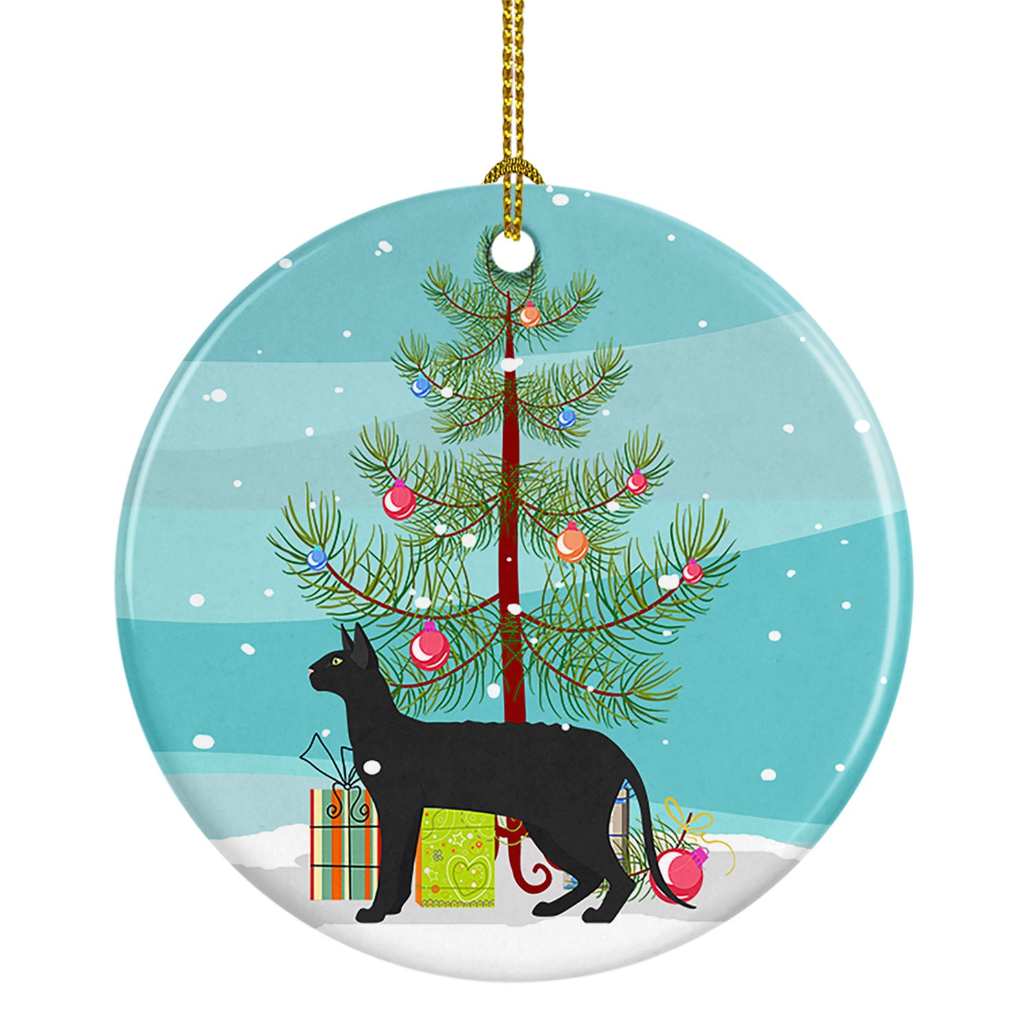 Buy this Black Cornish Rex Cat Merry Christmas Ceramic Ornament