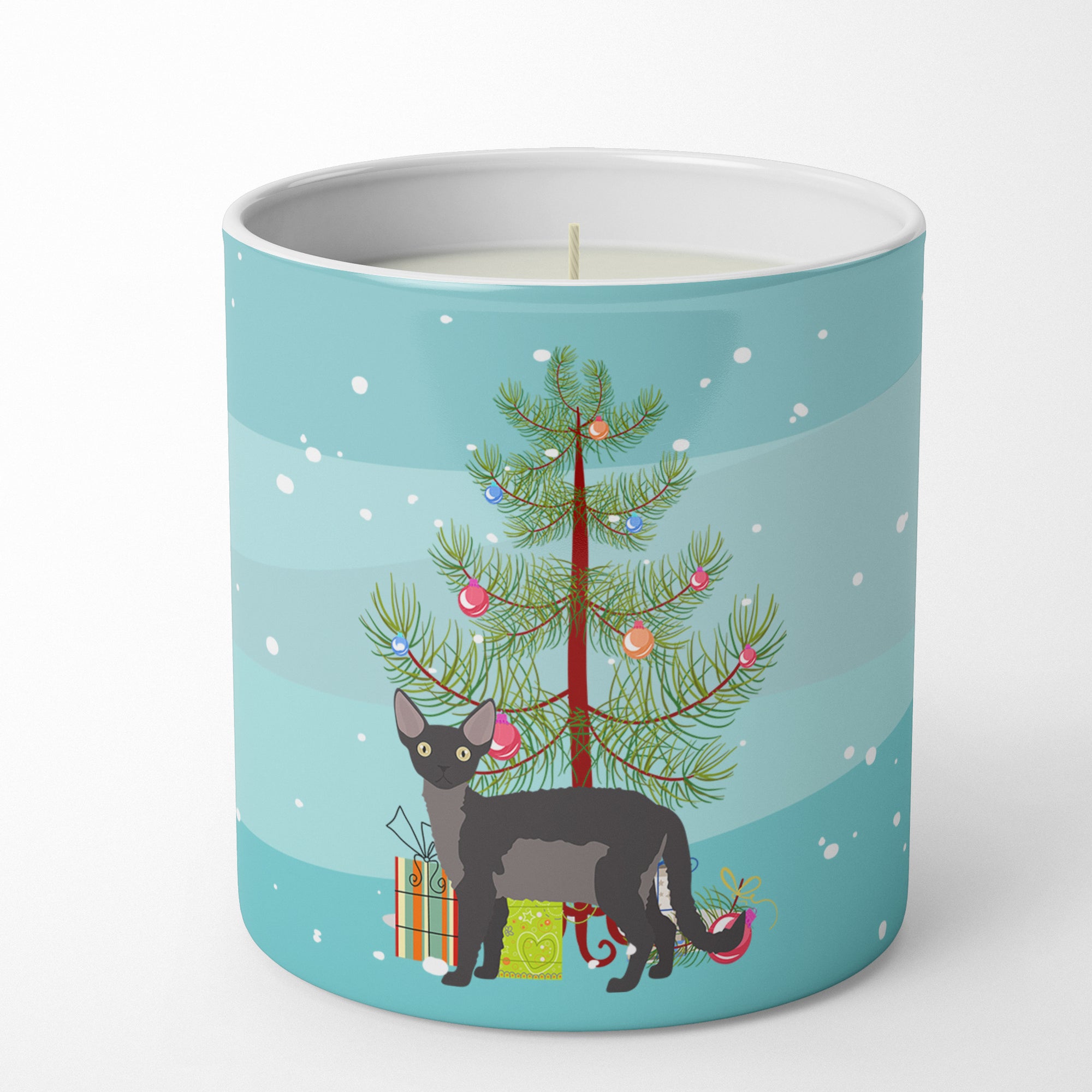 Caroline's Treasures Devon Rex Cat Merry Christmas 10 oz Decorative Soy Candle
