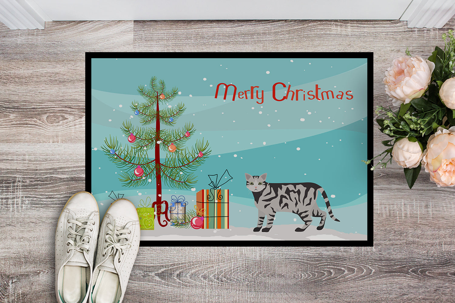 European Shorthair #2 Cat Merry Christmas Indoor or Outdoor Mat 18x27 CK4618MAT - the-store.com