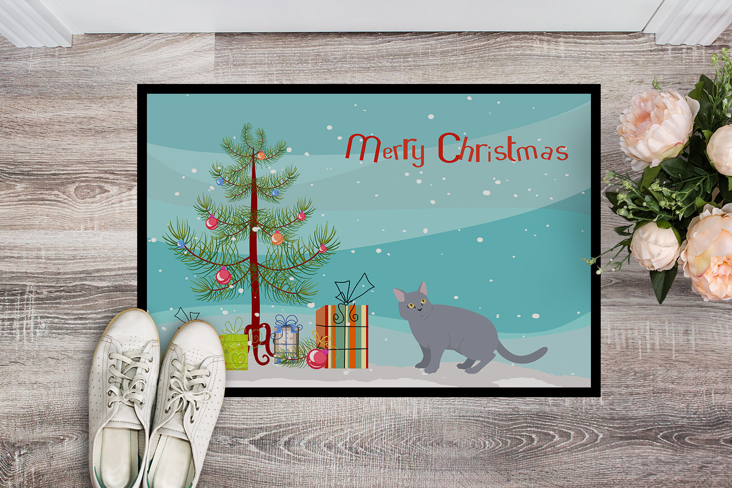 European Shorthair #3 Cat Merry Christmas Indoor or Outdoor Mat 18x27 CK4619MAT - the-store.com