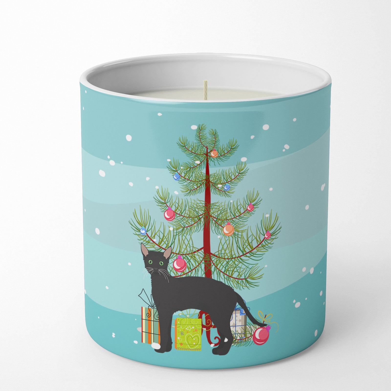 Buy this Black German Rex Cat Merry Christmas 10 oz Decorative Soy Candle