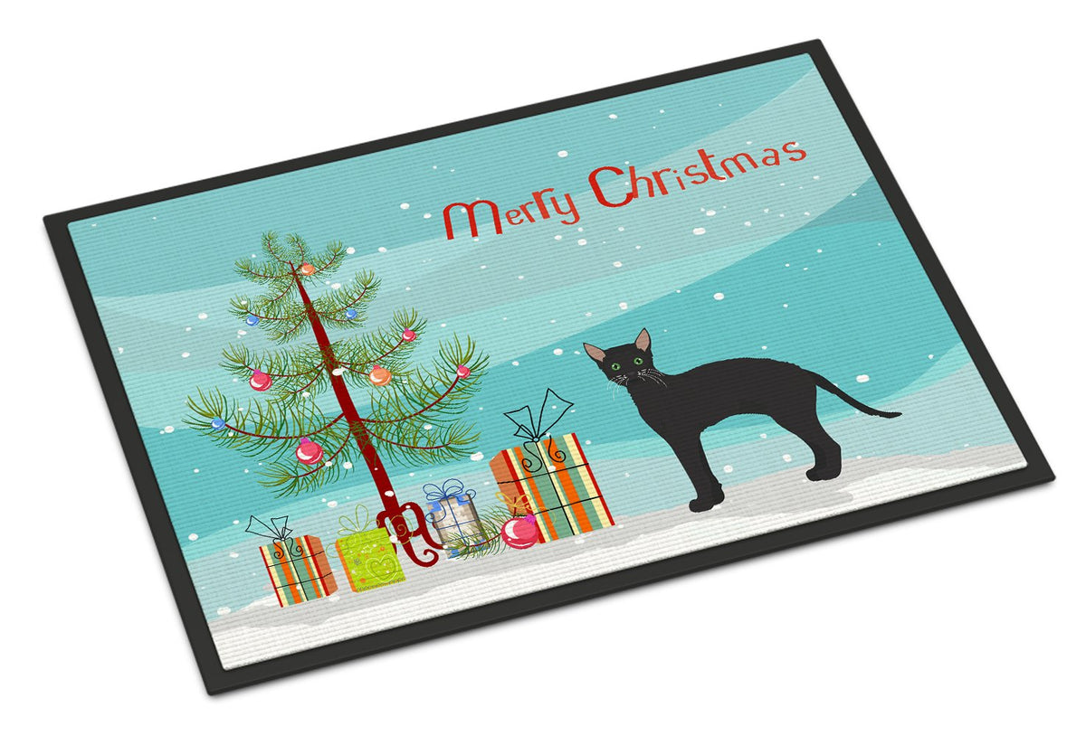 Black German Rex Cat Merry Christmas Indoor or Outdoor Mat 24x36 CK4626JMAT by Caroline&#39;s Treasures