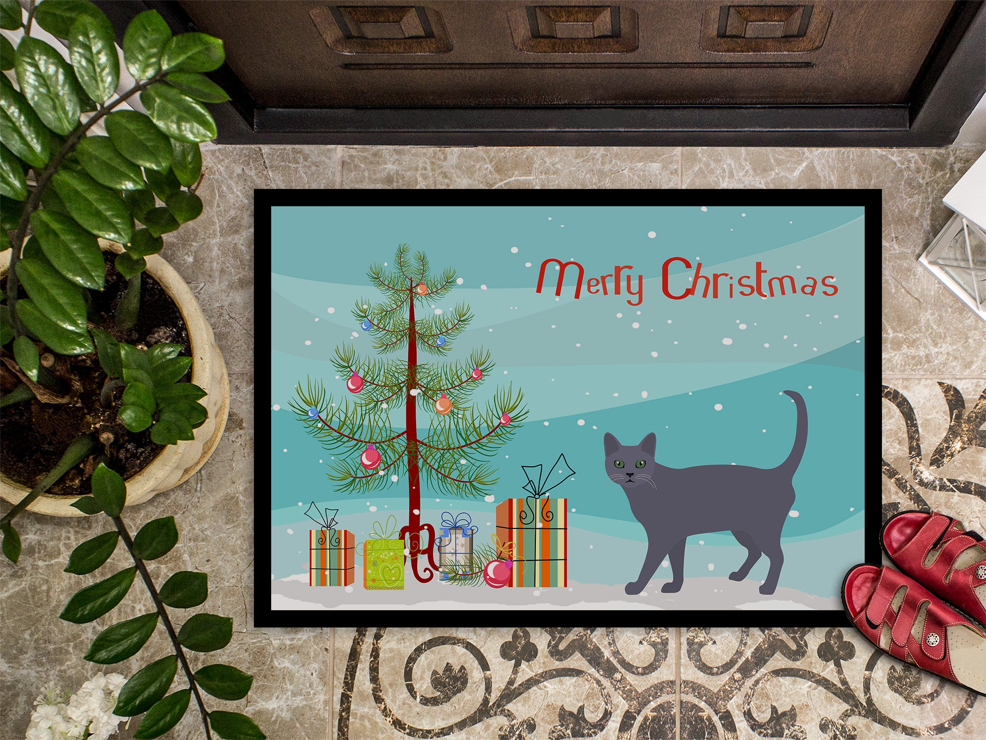 Korat #3 Cat Merry Christmas Indoor or Outdoor Mat 18x27 CK4638MAT - the-store.com