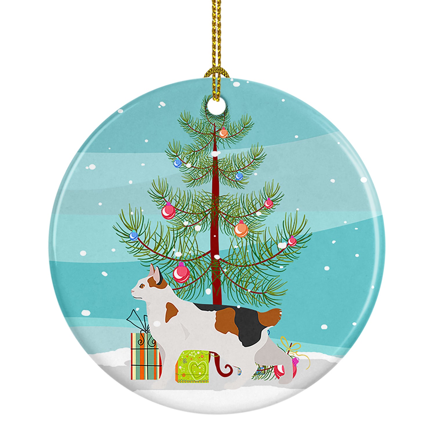 Buy this Korean Bobtail Cat Merry Christmas Ceramic Ornament
