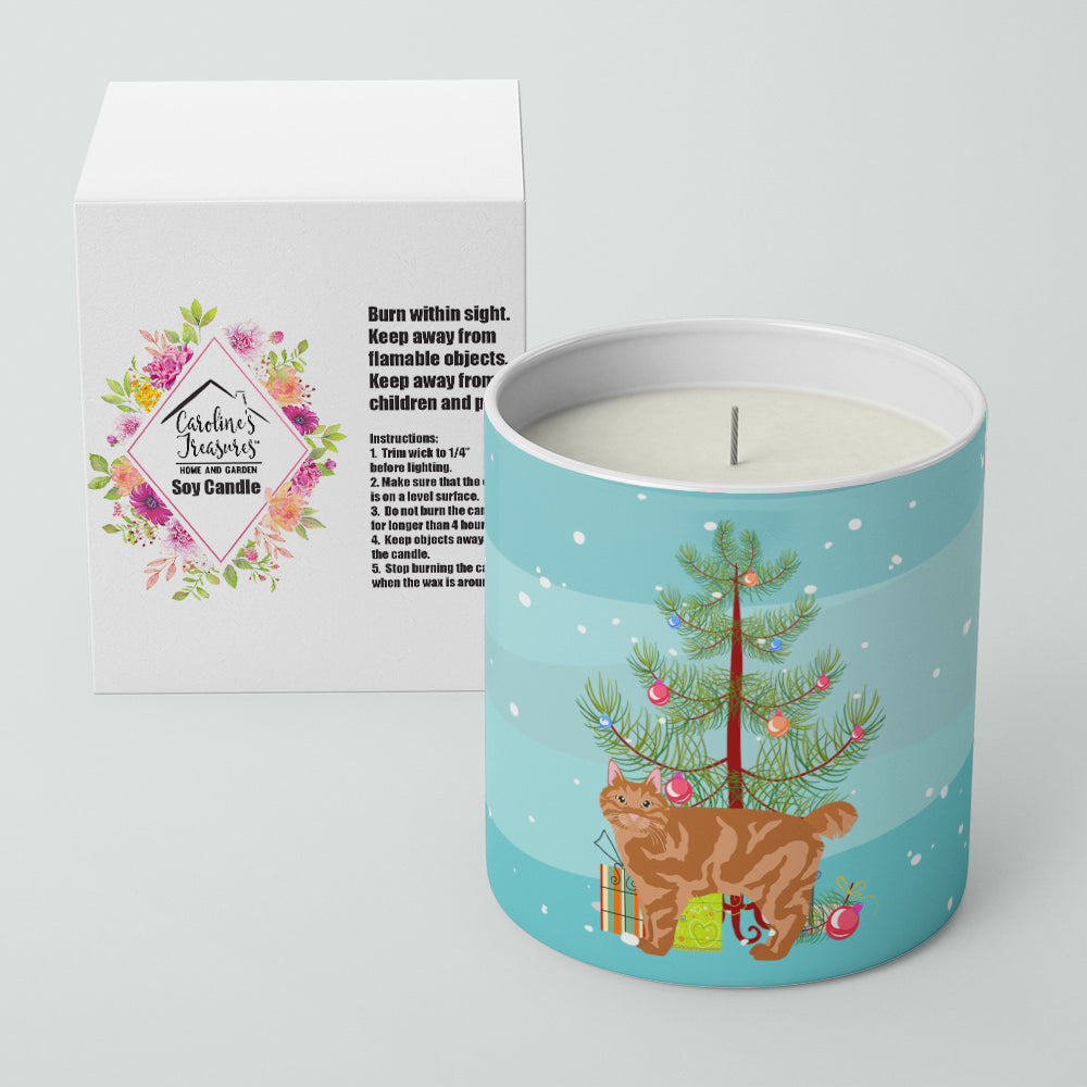 Caroline's Treasures Kurilian Bobtail Cat Merry Christmas 10 oz Decorative Soy Candle