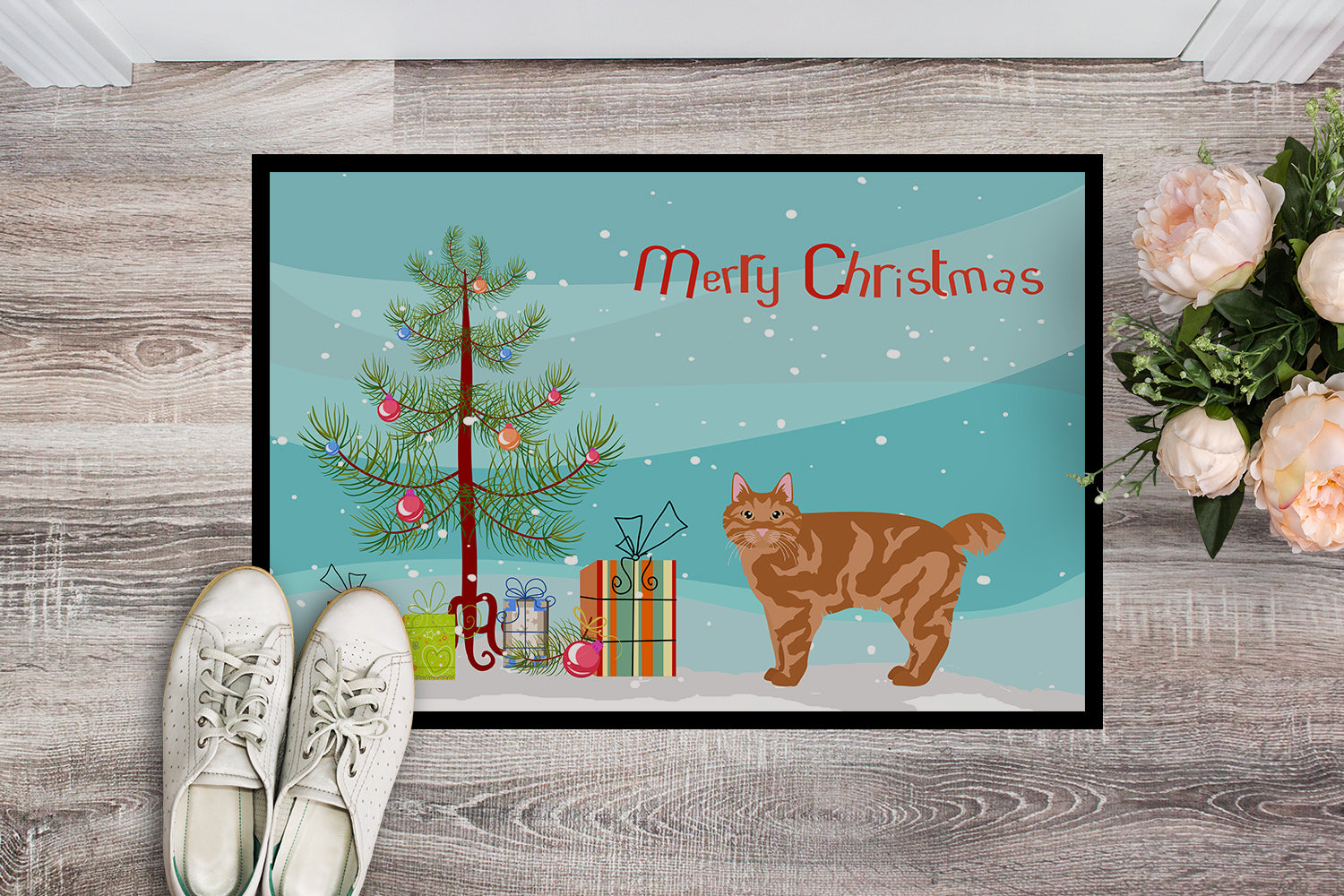 Kurilian Bobtail Cat Merry Christmas Indoor or Outdoor Mat 18x27 CK4640MAT - the-store.com