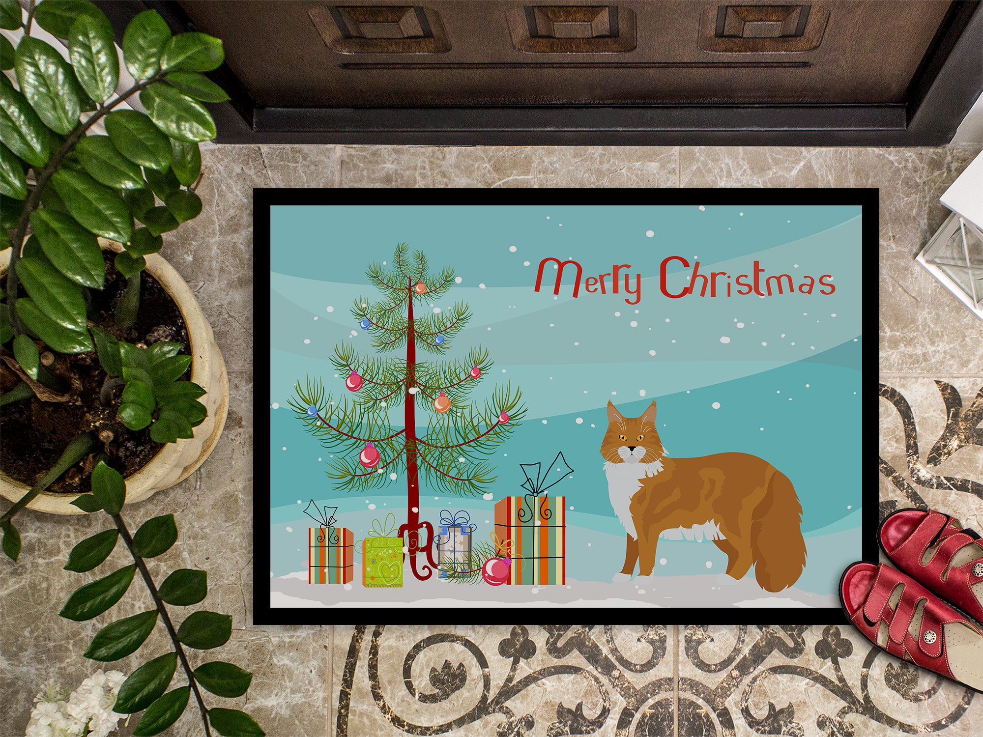 Maine Coon #1 Cat Merry Christmas Indoor or Outdoor Mat 18x27 CK4648MAT - the-store.com