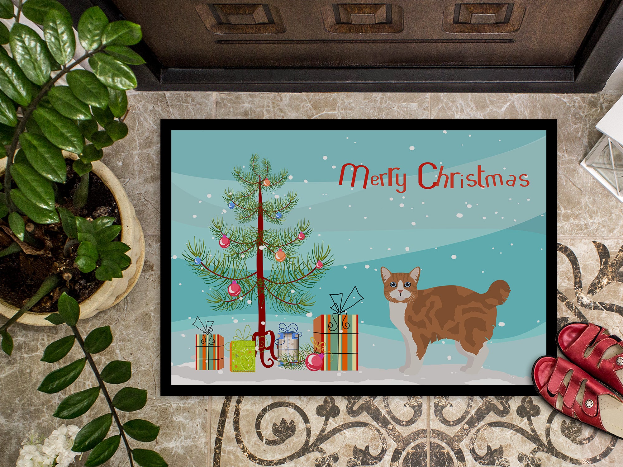Manx #2 Cat Merry Christmas Indoor or Outdoor Mat 18x27 CK4653MAT - the-store.com