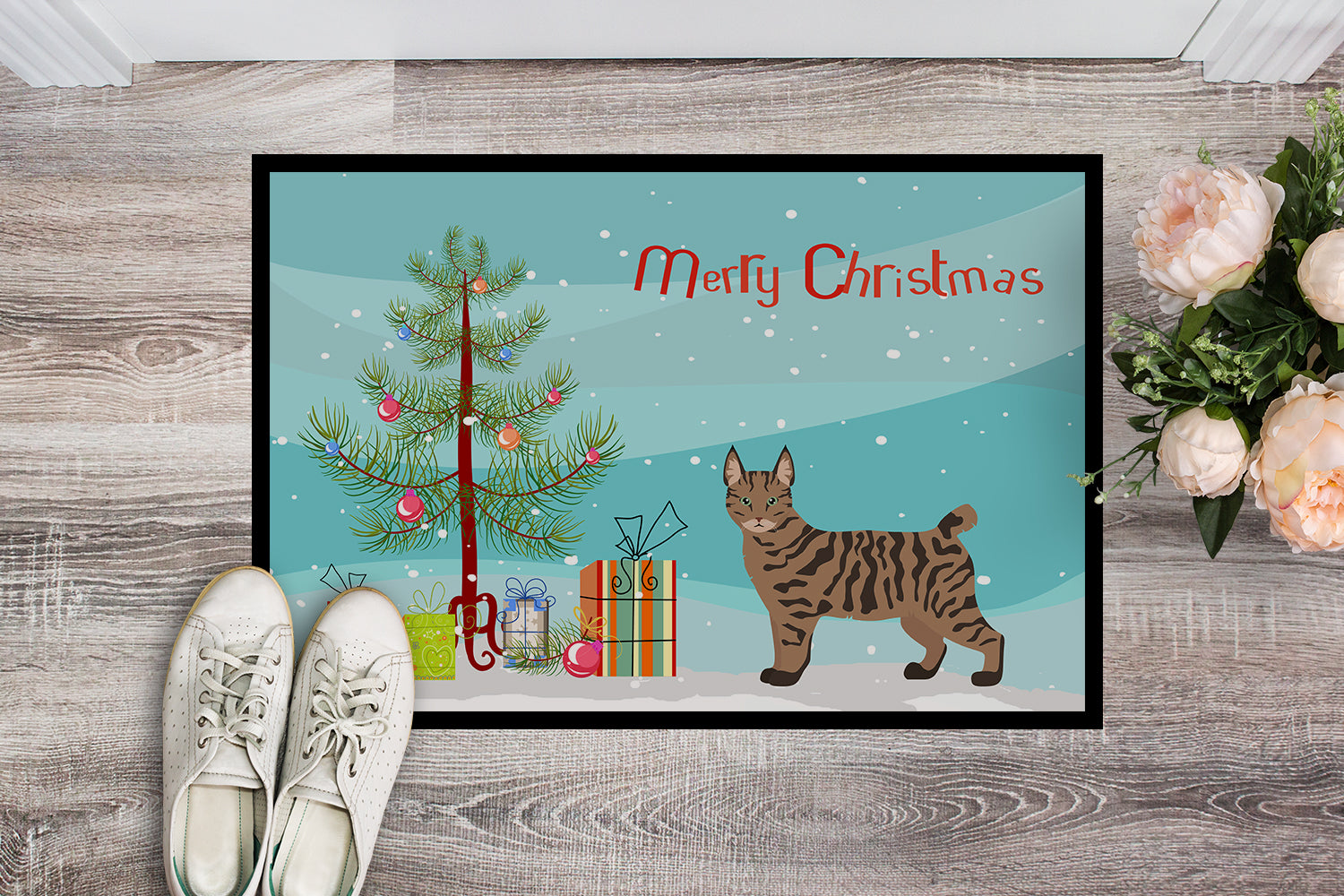 Pixie Bob #1 Cat Merry Christmas Indoor or Outdoor Mat 18x27 CK4684MAT - the-store.com
