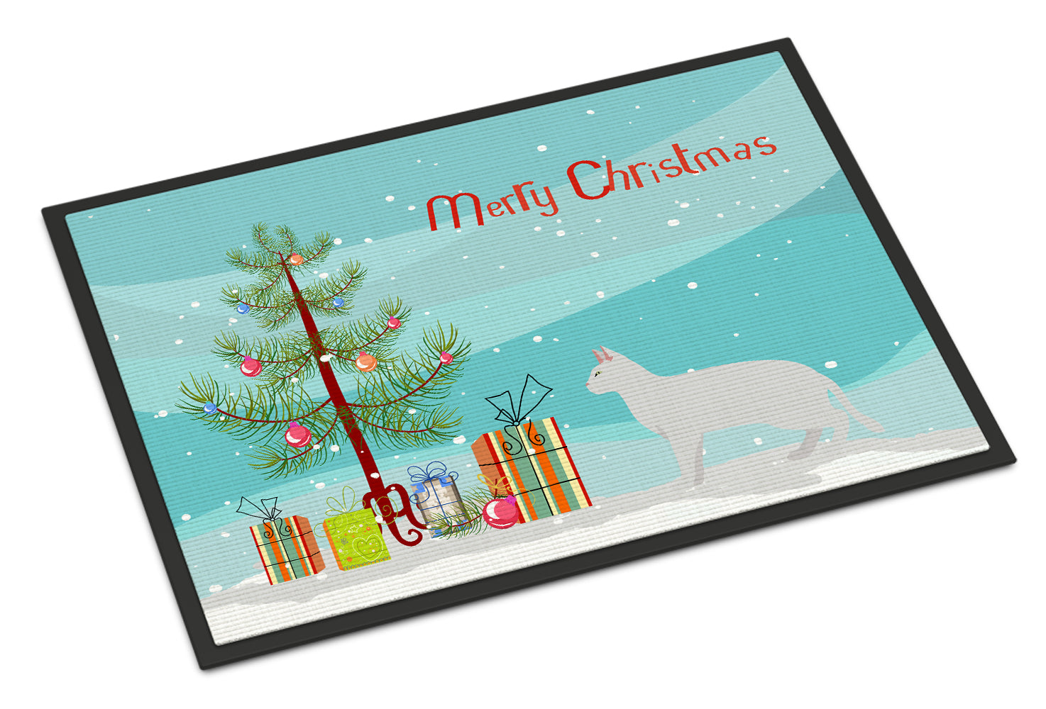 Russian White Black #2 Cat Merry Christmas Indoor or Outdoor Mat 18x27 CK4698MAT - the-store.com