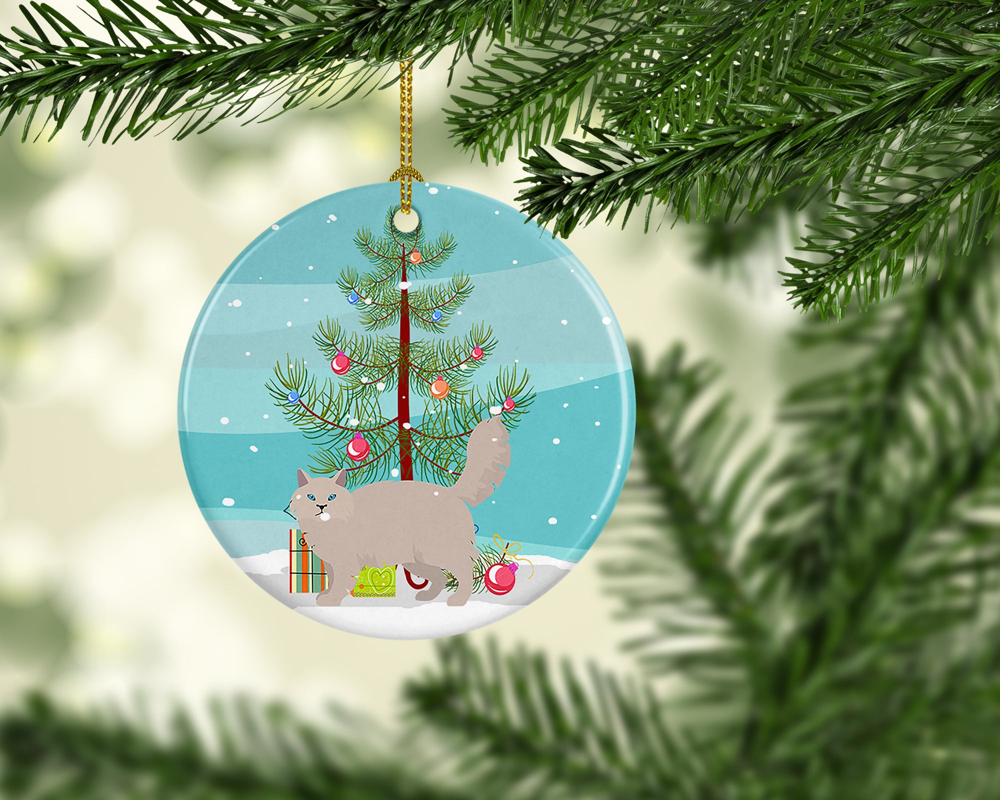 Siberian Forest #2 Cat Merry Christmas Ceramic Ornament - the-store.com