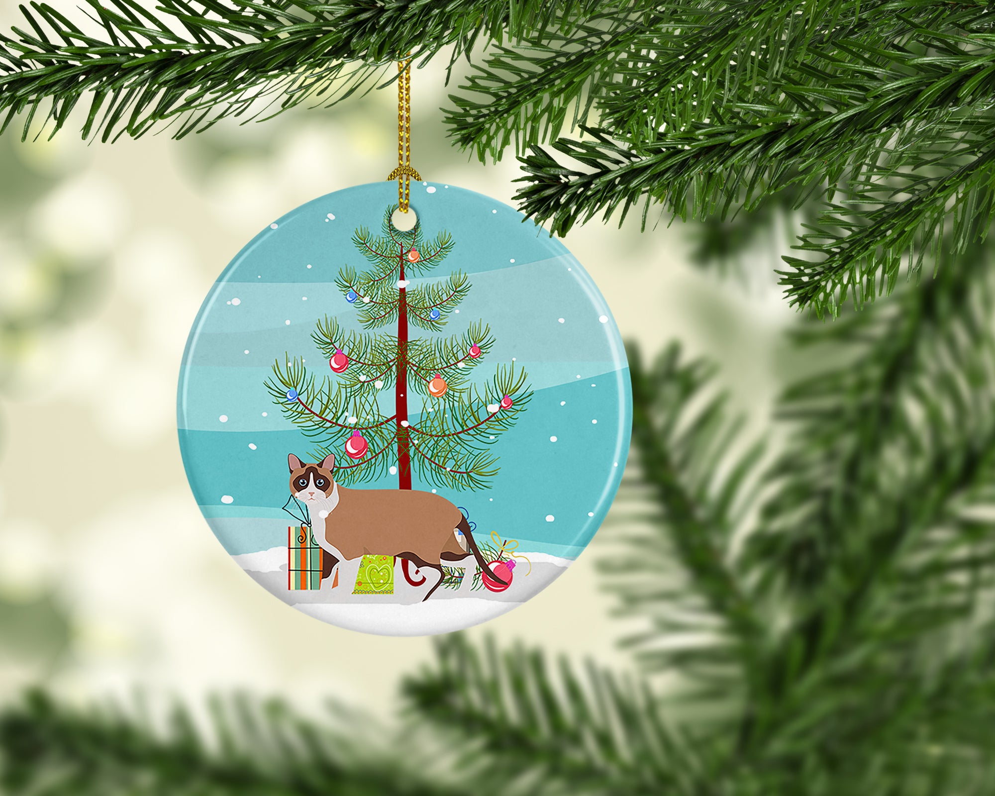 Buy this Snowshoe Cat Merry Christmas Ceramic Ornament