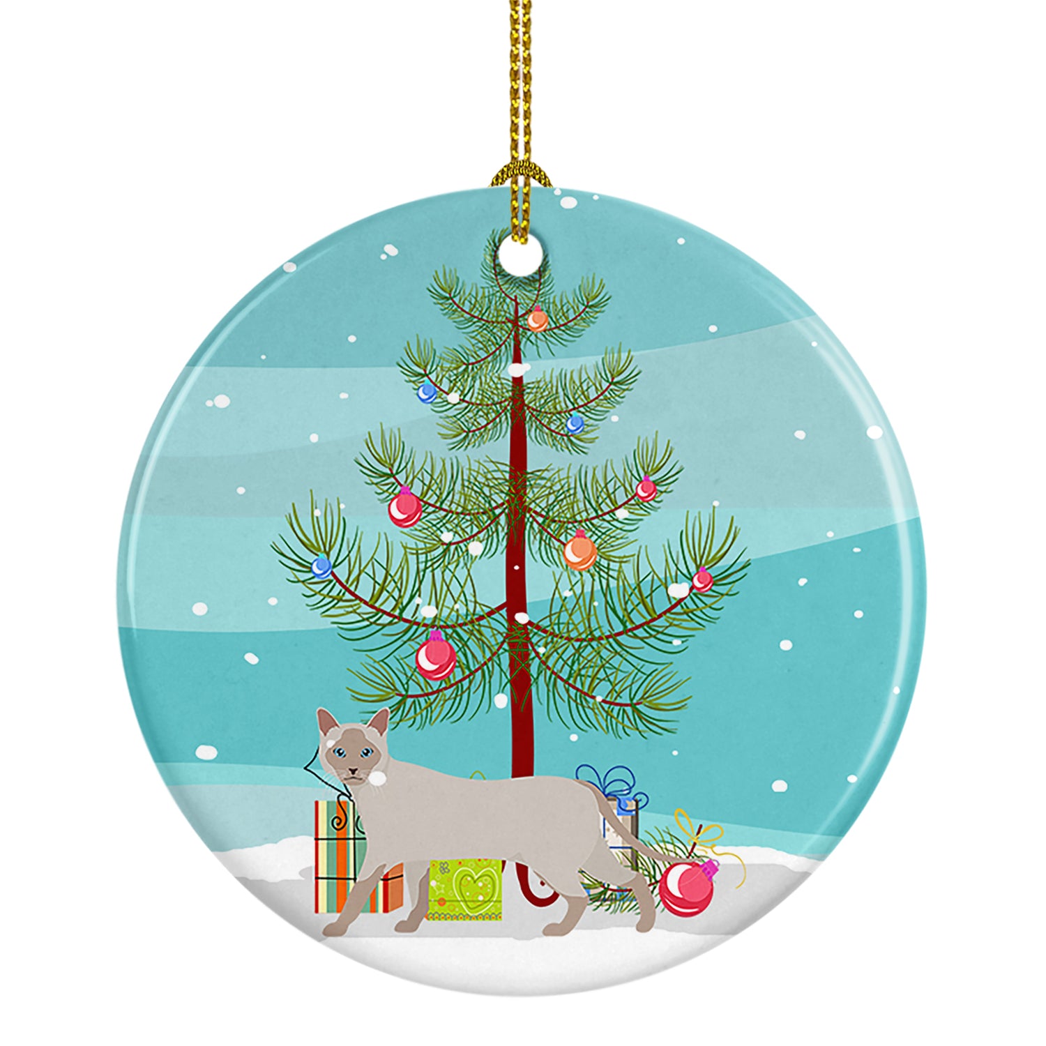 Caroline's Treasures Thai Lilac Cat Merry Christmas Ornament - Round Ceramic Ornament – Artist-Designed Keepsake Decoration