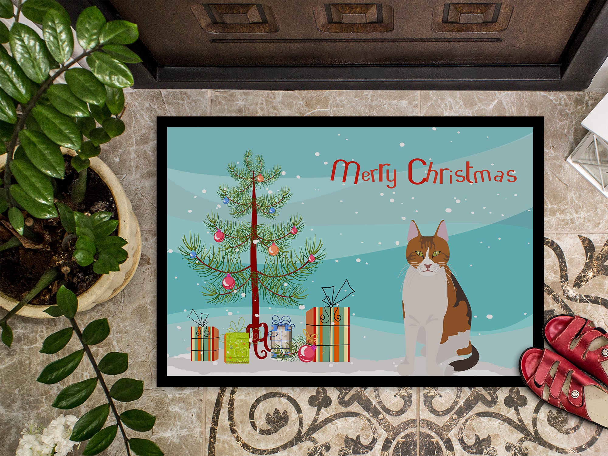 Aegean Cat Merry Christmas Indoor or Outdoor Mat 18x27 CK4740MAT - the-store.com