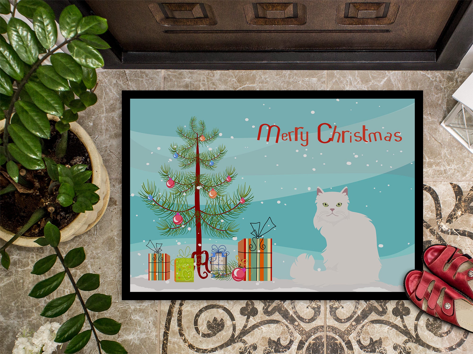 Asian Semi Longhaired Cat Merry Christmas Indoor or Outdoor Mat 18x27 CK4746MAT - the-store.com