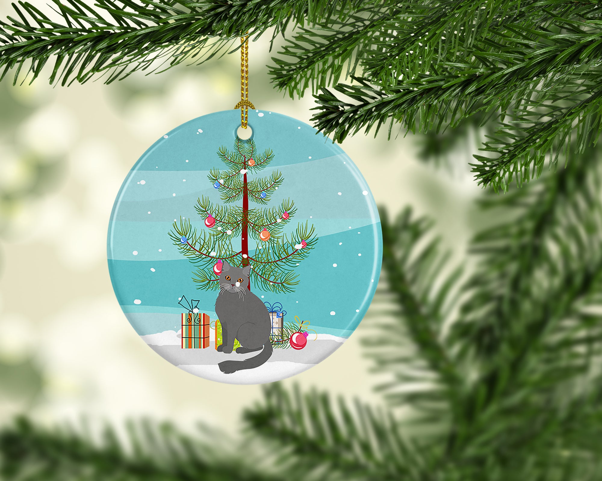 British Semi Longhair Cat Merry Christmas Ceramic Ornament - the-store.com