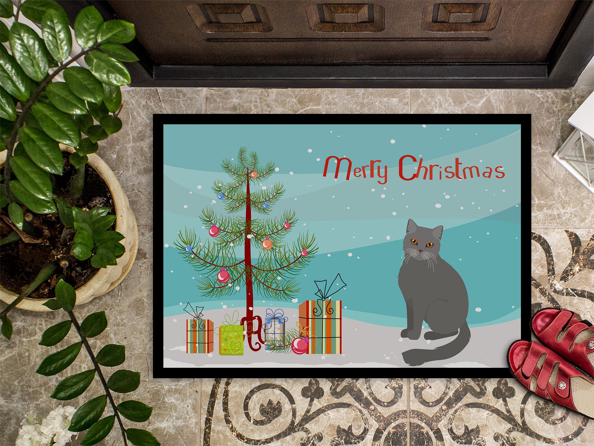 British Semi Longhair Cat Merry Christmas Indoor or Outdoor Mat 18x27 CK4750MAT - the-store.com