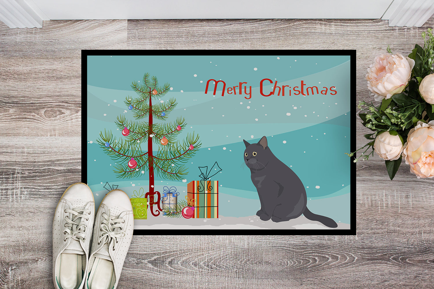 British Shorthair #1 Cat Merry Christmas Indoor or Outdoor Mat 18x27 CK4751MAT - the-store.com