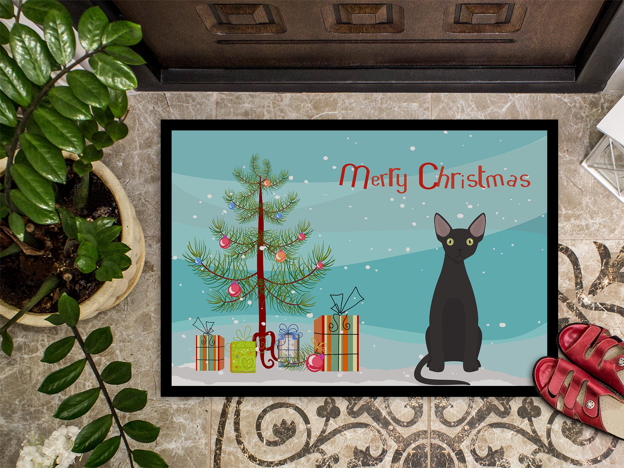 Devon Rex #3 Cat Merry Christmas Indoor or Outdoor Mat 18x27 CK4764MAT - the-store.com