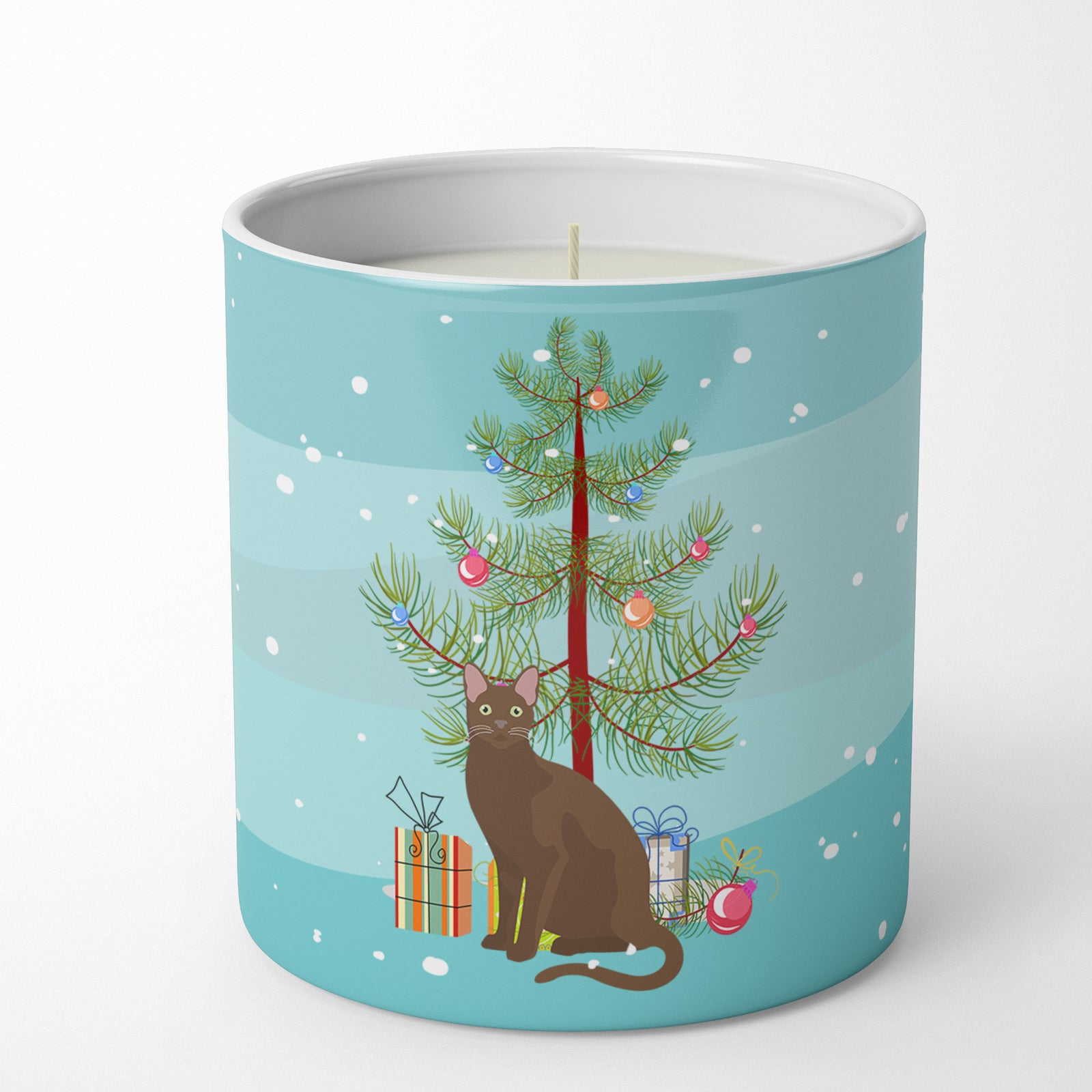 Caroline's Treasures Havana Brown Cat Merry Christmas 10 oz Decorative Soy Candle