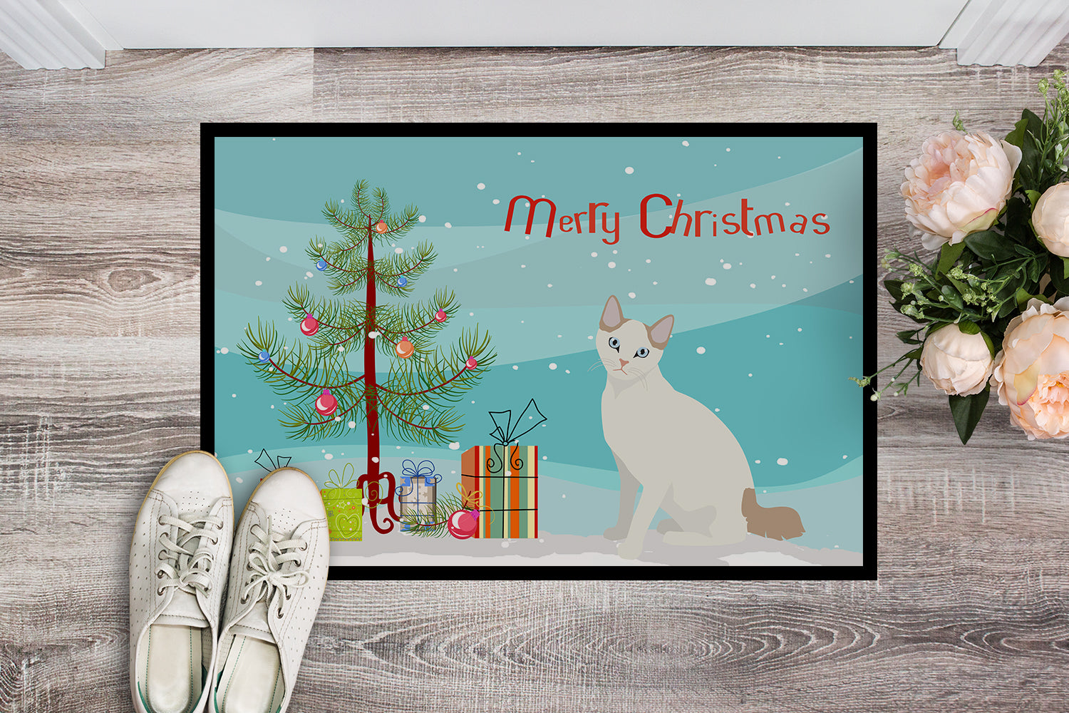 Korean Bobtail Cat Merry Christmas Indoor or Outdoor Mat 18x27 CK4774MAT - the-store.com
