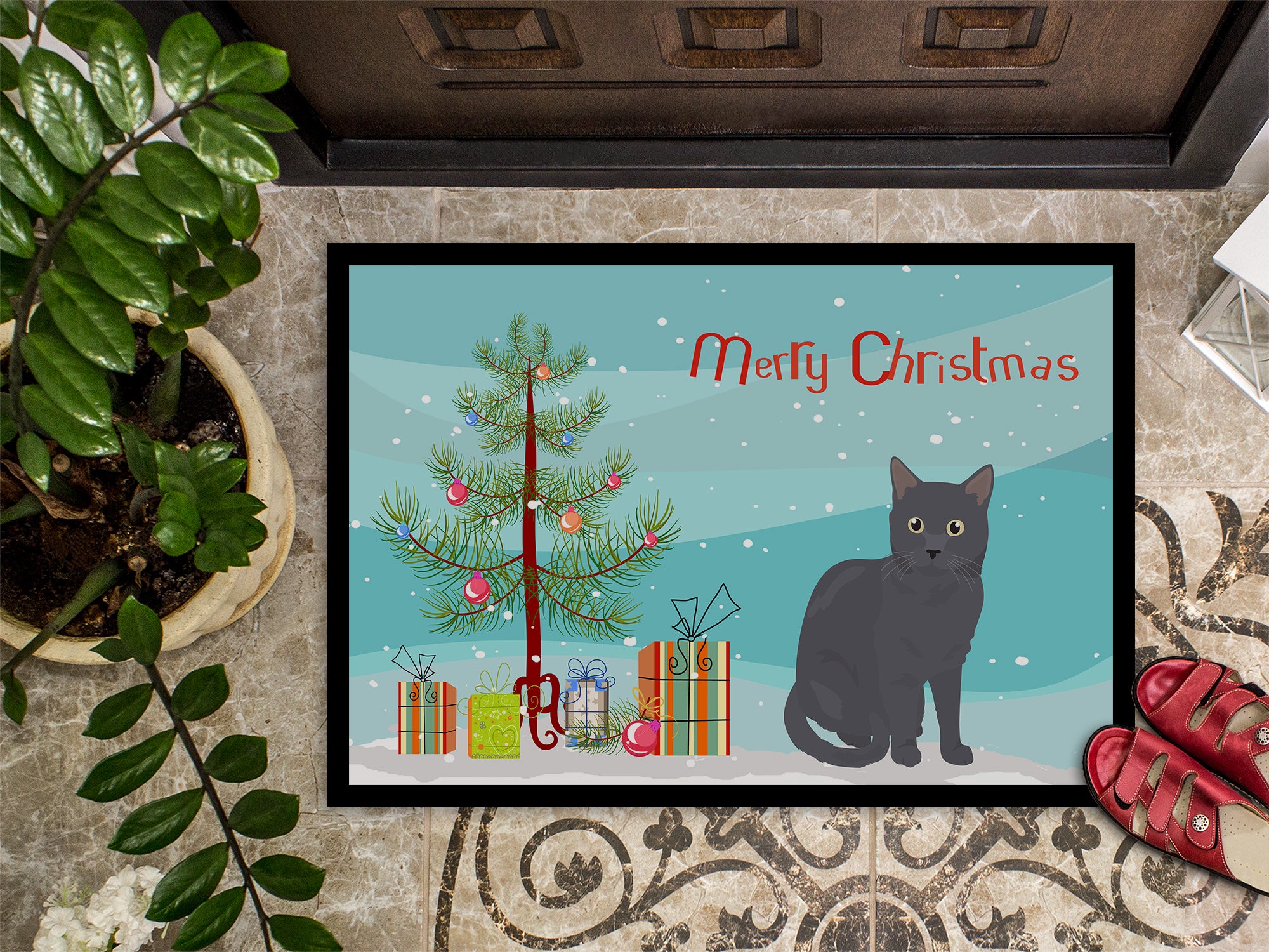 Nebelung Cat Merry Christmas Indoor or Outdoor Mat 18x27 CK4777MAT - the-store.com