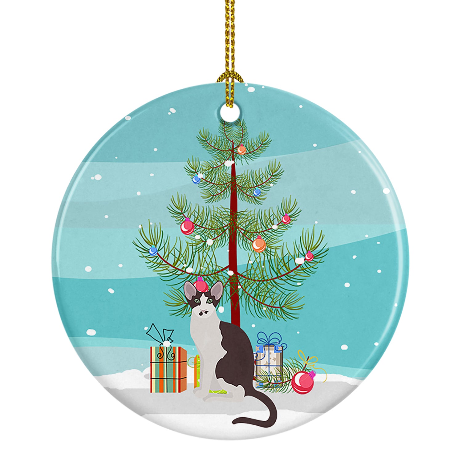 Buy this Oriental Bicolor Cat Merry Christmas Ceramic Ornament