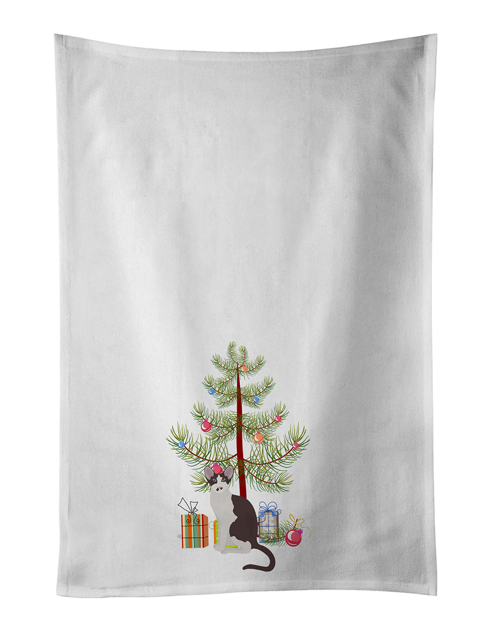 Buy this Oriental Bicolor Cat Merry Christmas White Kitchen Towel Set of 2